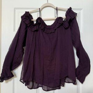Anthropology off shoulder with ruffle trim blouse XL - deep purple - NWOT